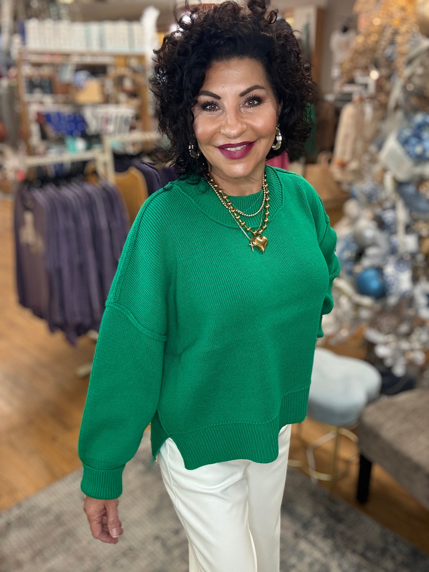 Wide Neck Band Drop Shoulder Sweater