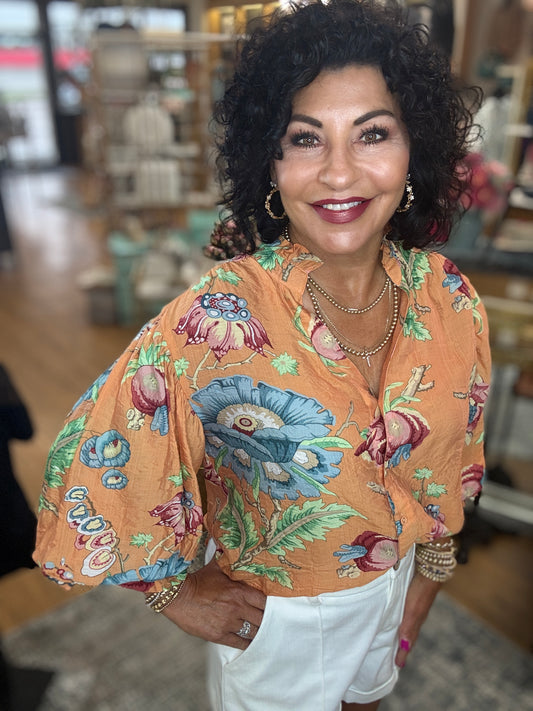 Floral Printed button down top