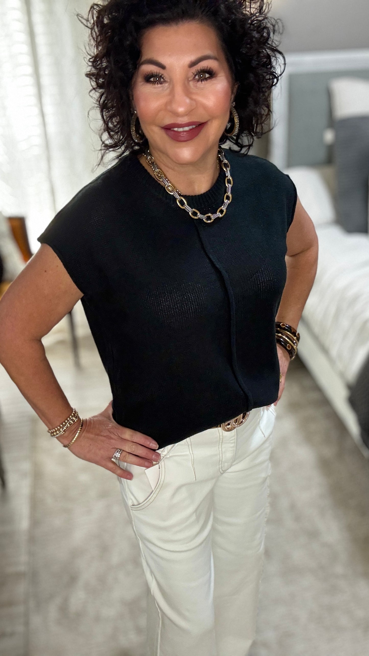 Knitted Chunky Needle Short Sleeve Sweater