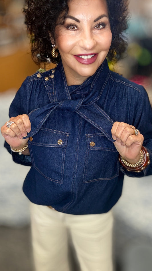 Denim Shirt Jacket w/Neck Tie