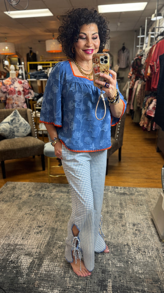 Floral Bohemian Top w/ Contrast Trim