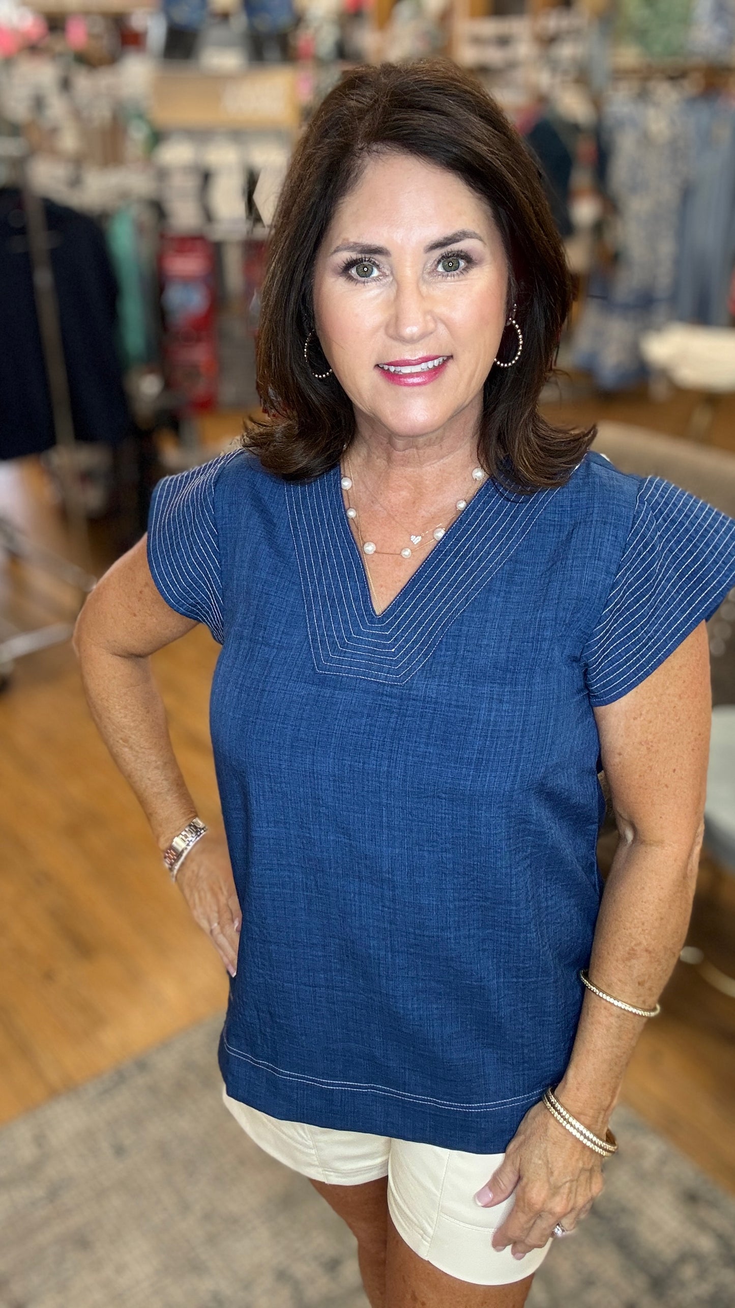 Stitched V-Neck Blouse