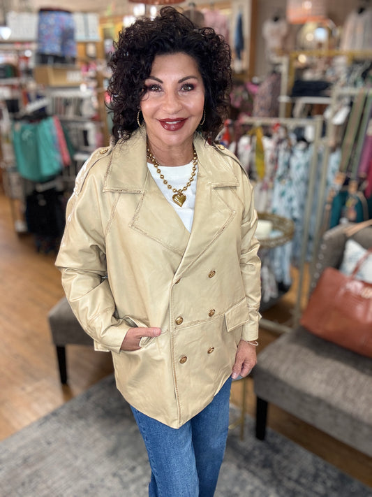 Double Breasted Trech Coat Faux washed Leather