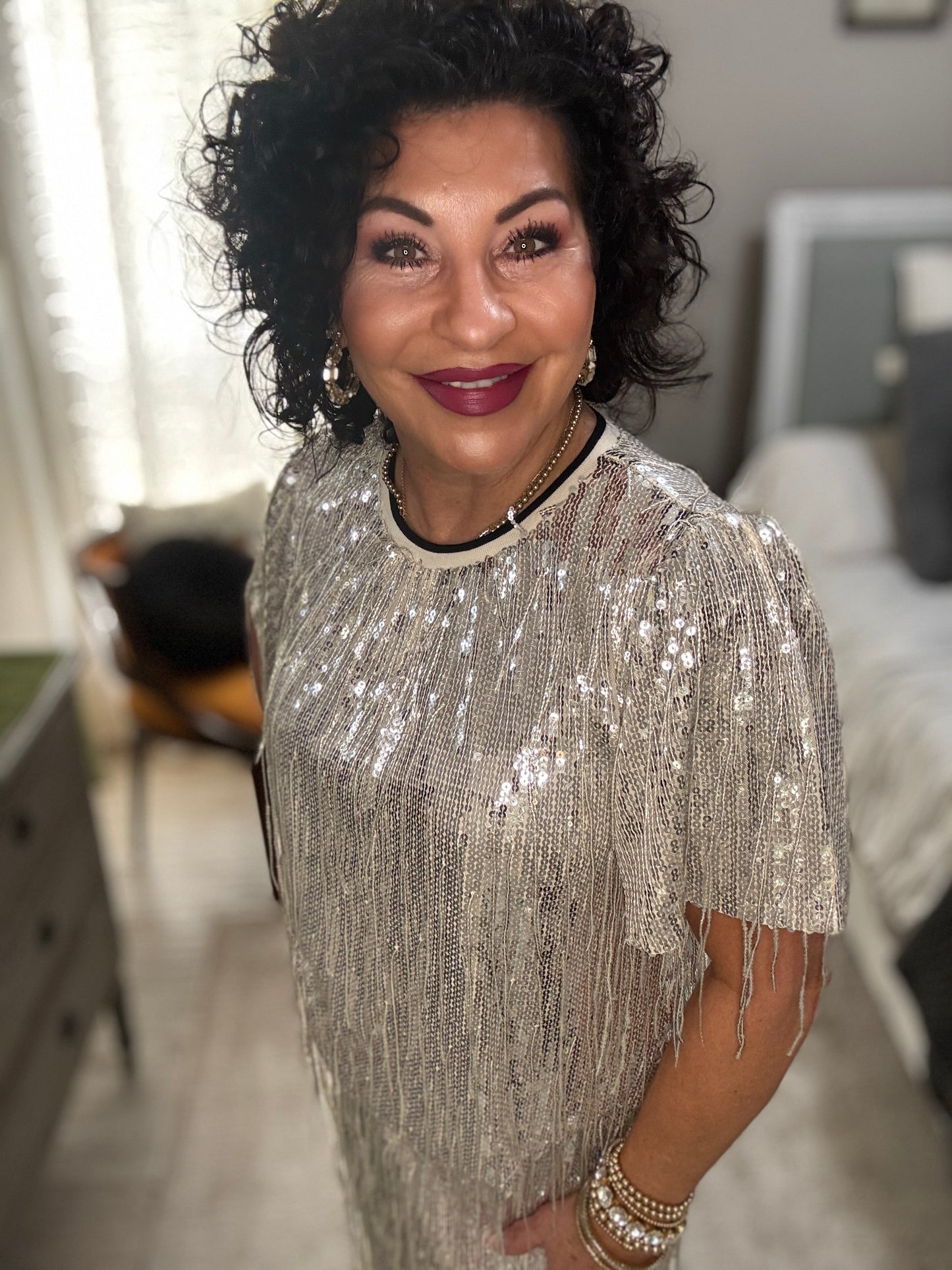 Sequin Dangling-Fringe Top