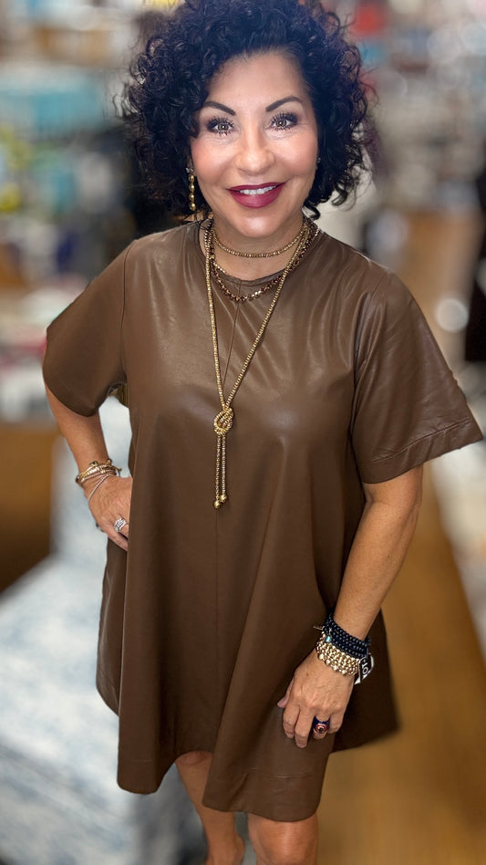 Faux Leather A-Line Dress