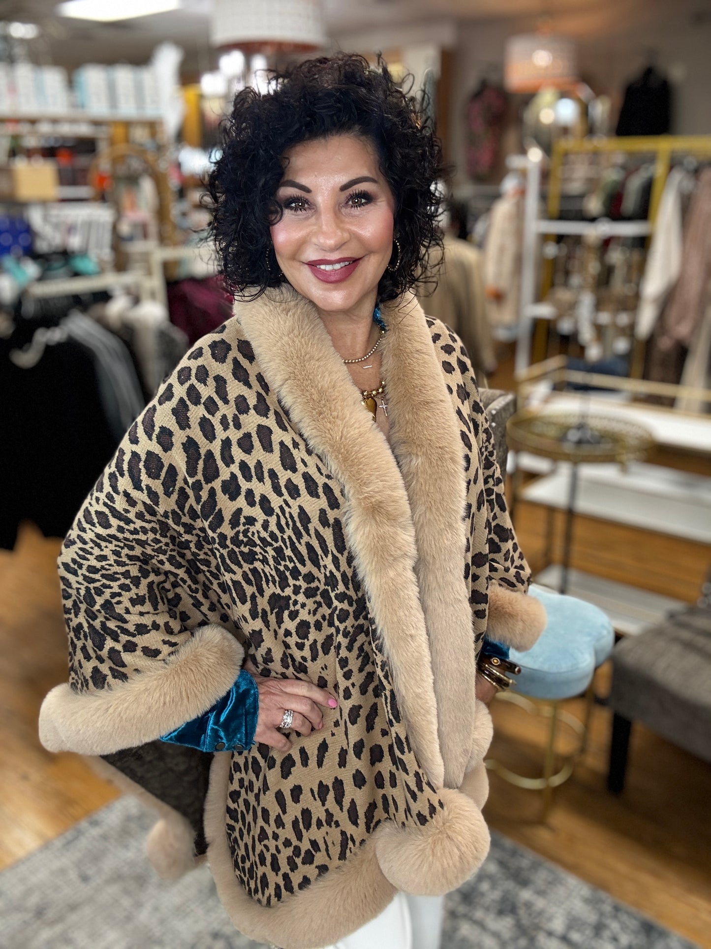 Faux Fur Cape Open Front Cardigan Sweater