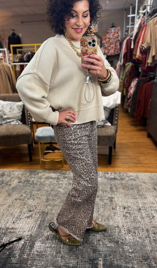 Brown Leopard Grayed Edge Jeans