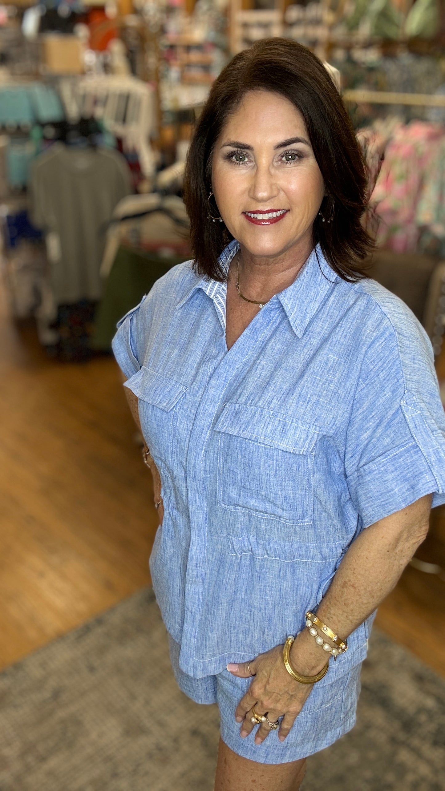 Chambray Cinched Waist Top