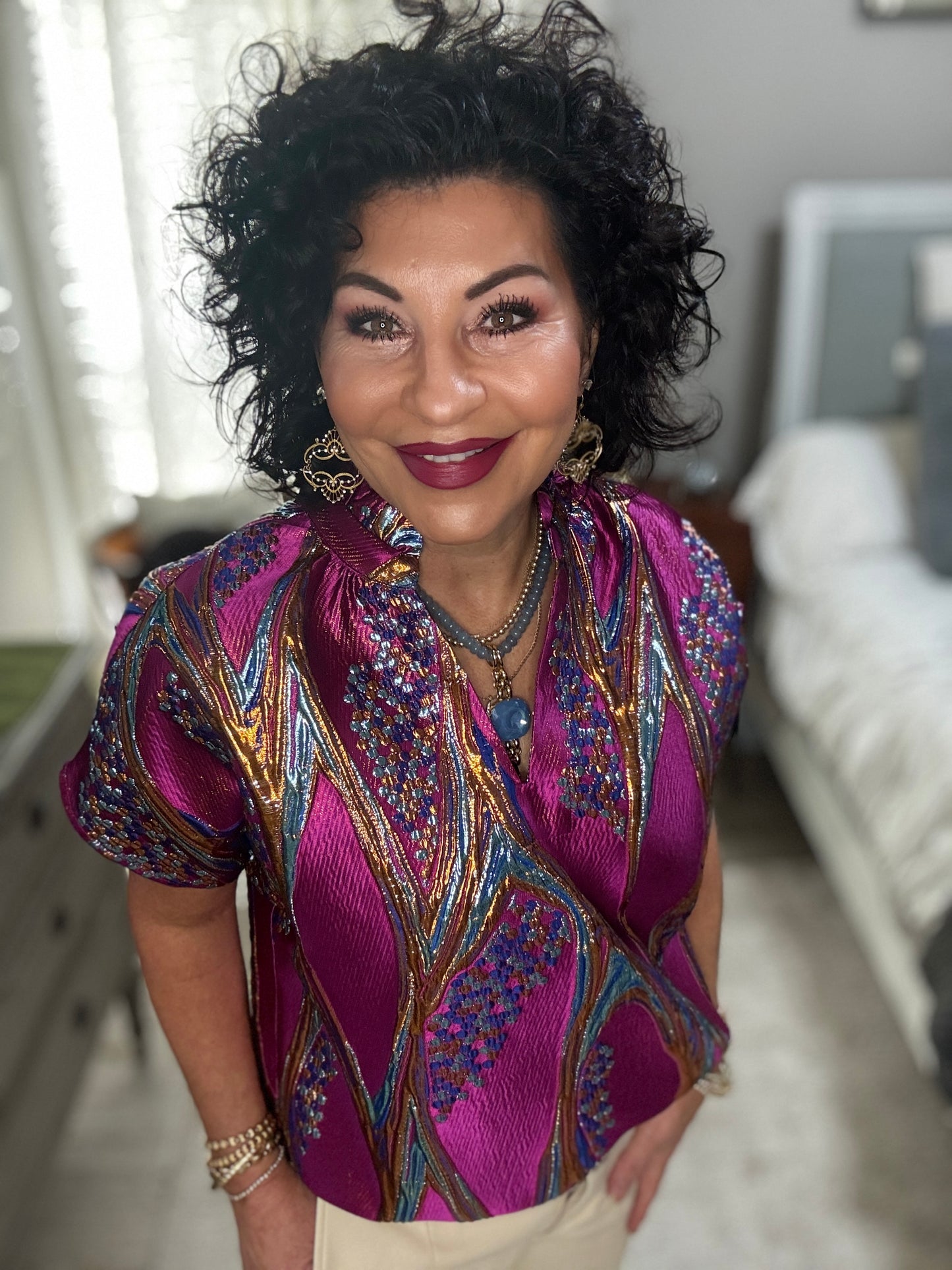 Short Sleeve Vibrant Pattern Top