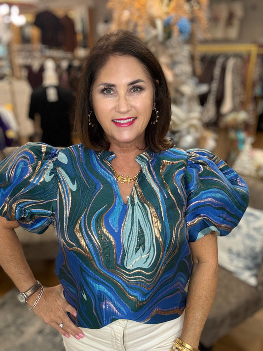 Shinny Top w/Puff Sleeve