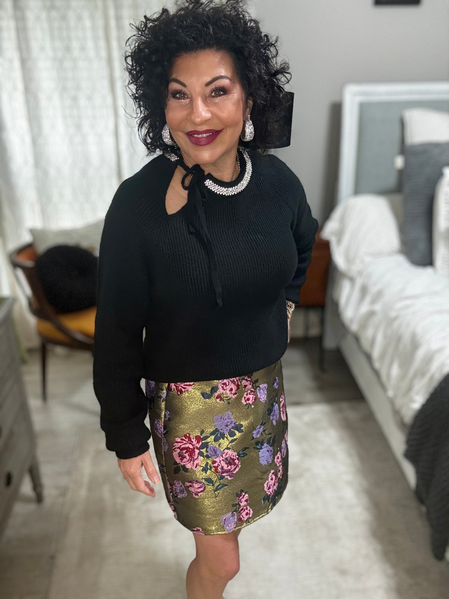 Floral Print Shimmery Skirt