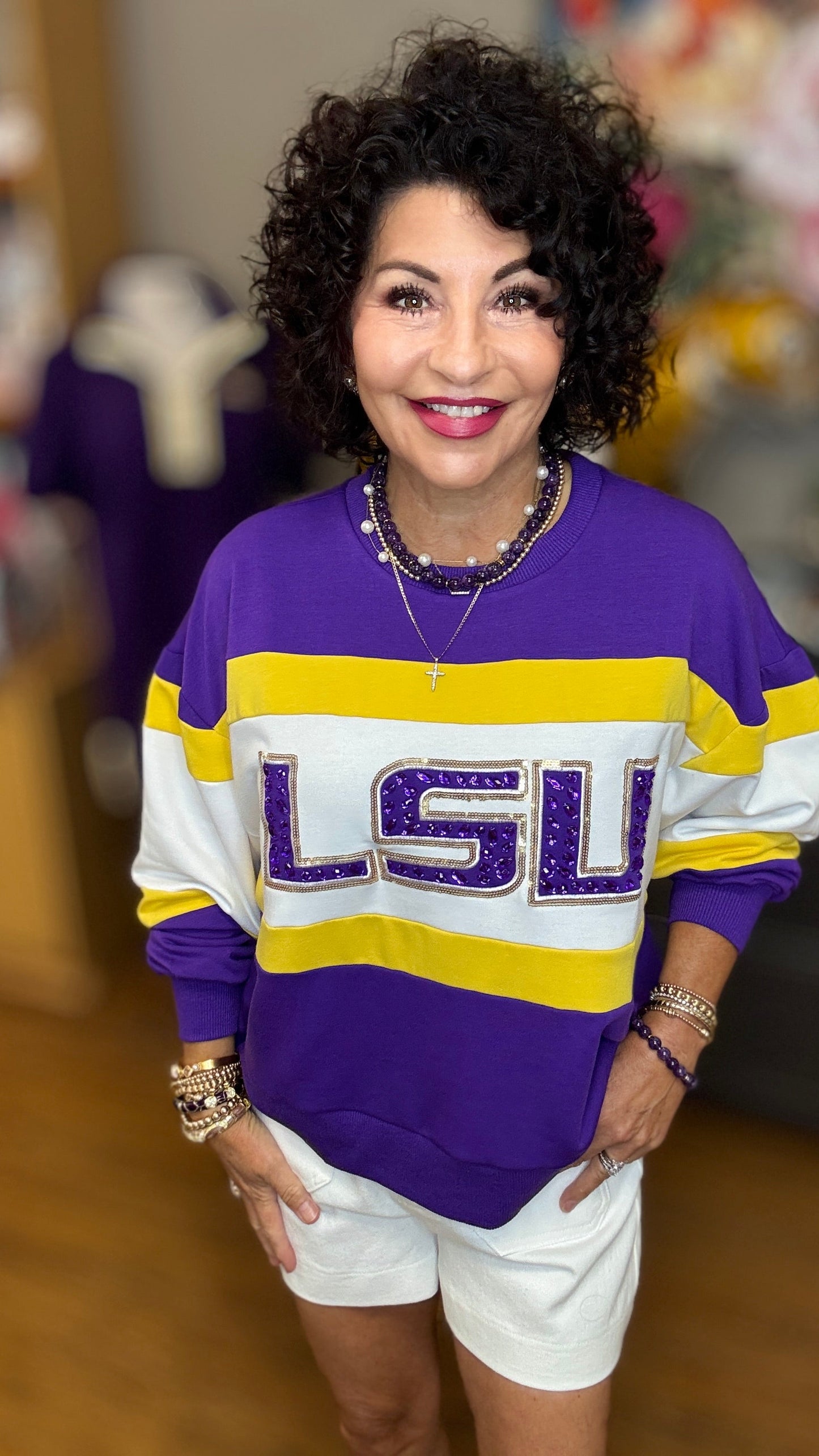 Millie LSU Wide Stripe Sweatshirt