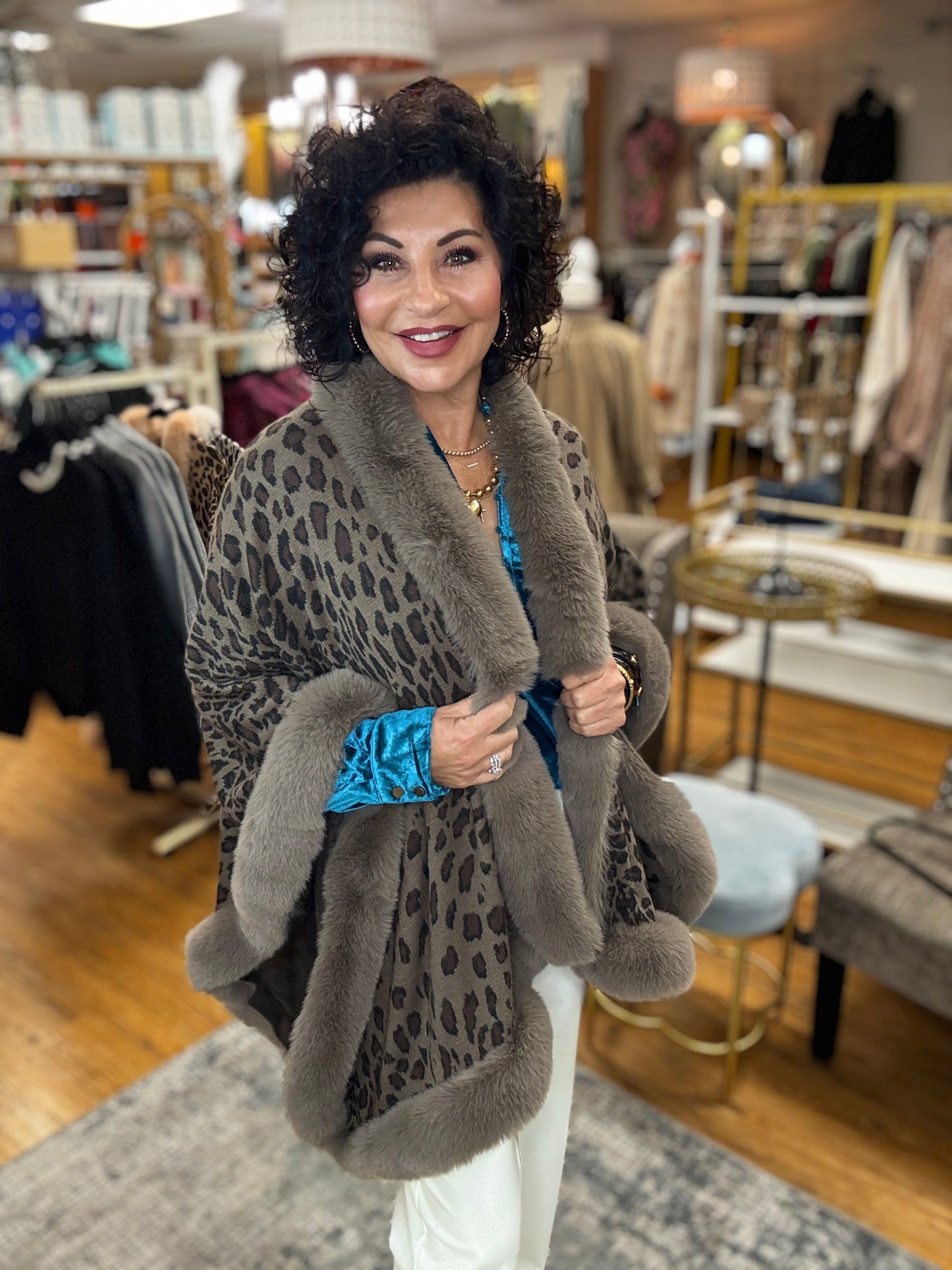 Faux Fur Cape Open Front Cardigan Sweater