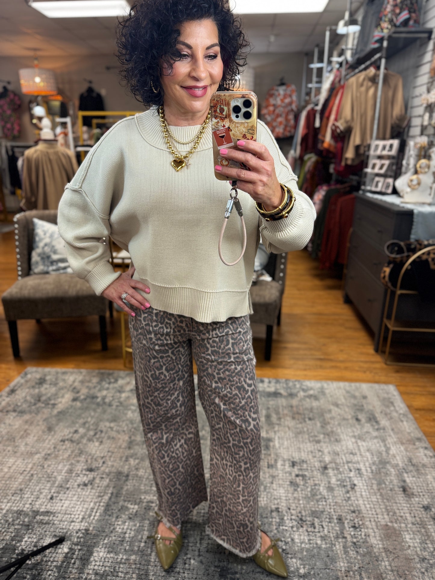 Brown Leopard Grayed Edge Jeans