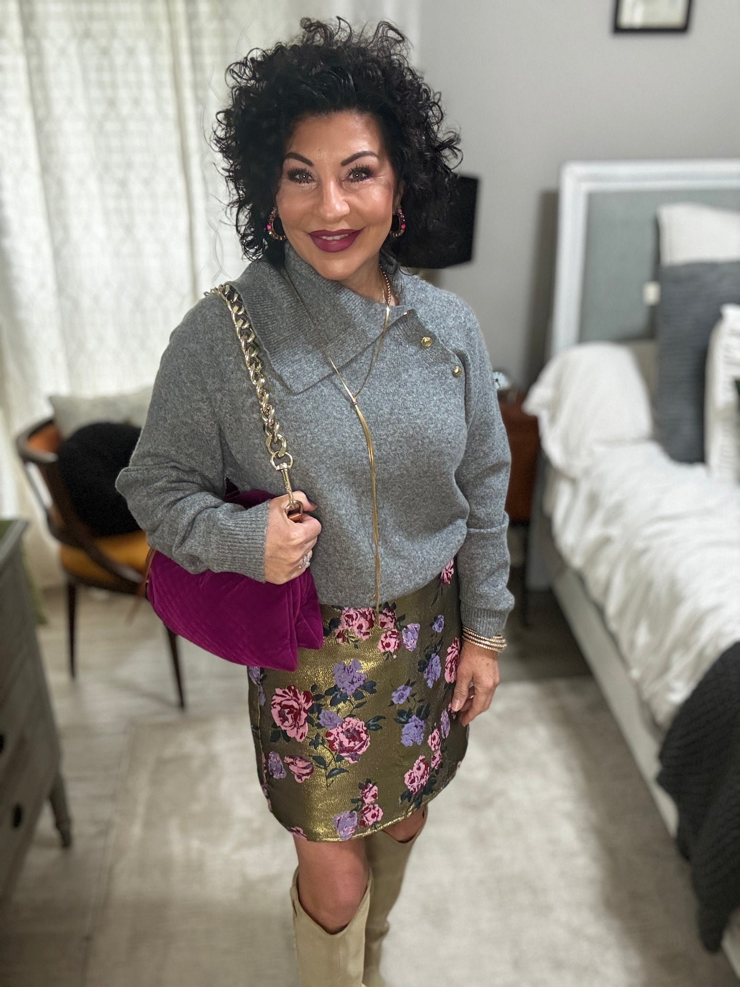 Floral Print Shimmery Skirt