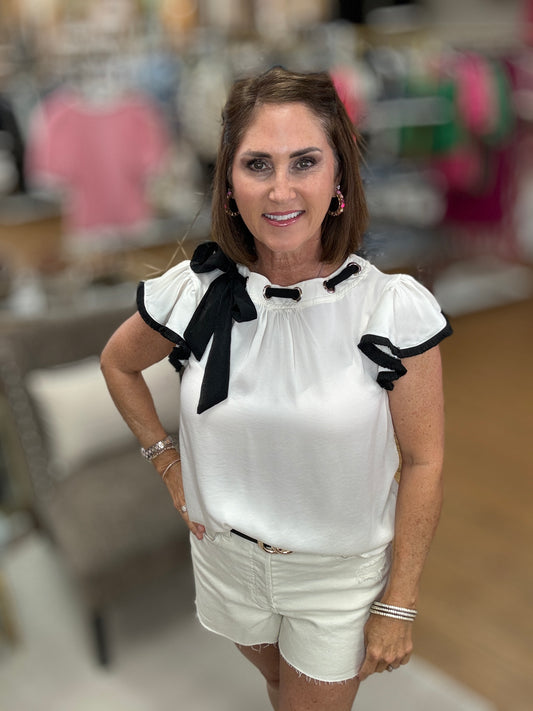 Ribbon Detail Ruffle Sleeve Fringe Accented