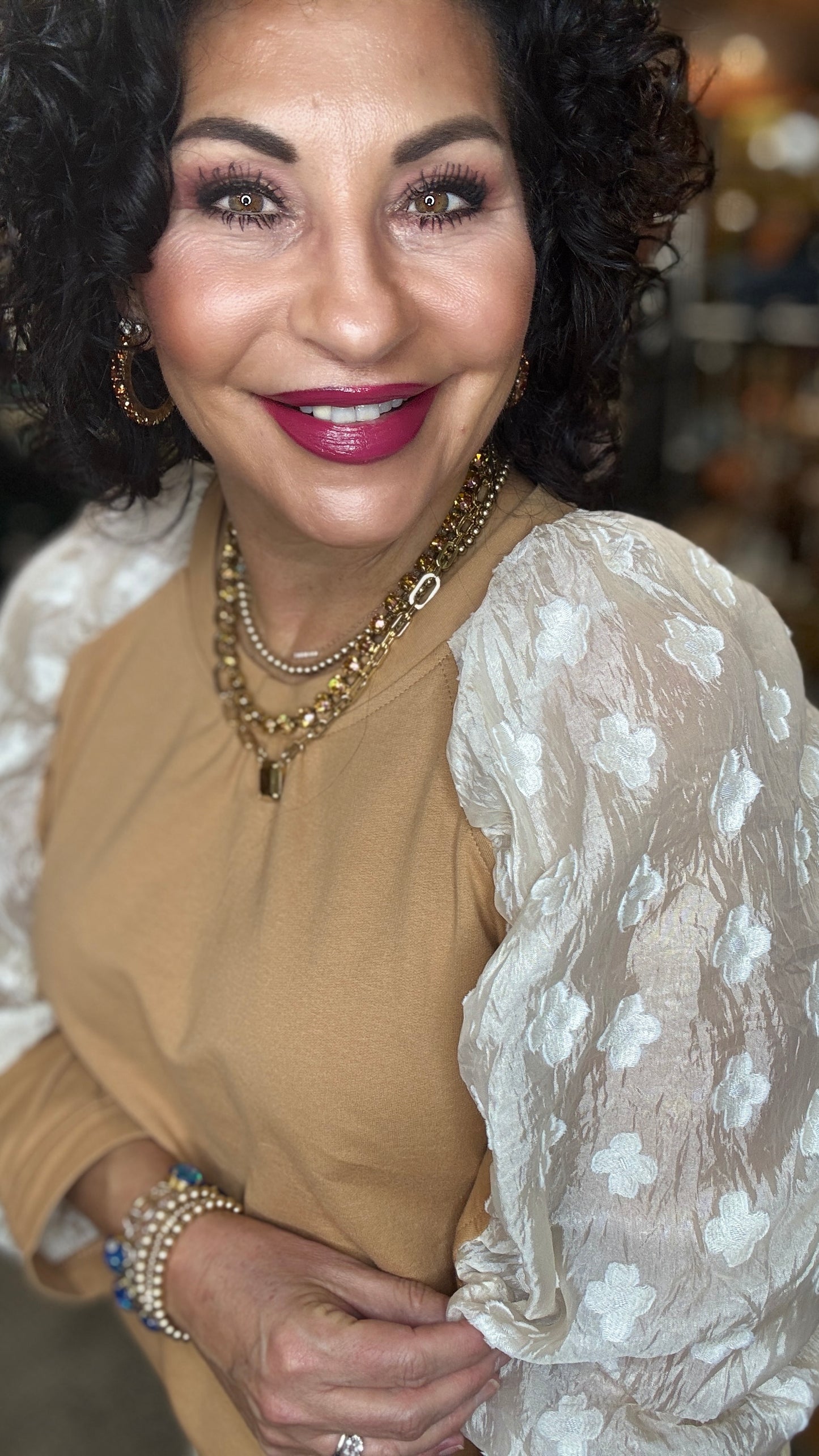 Sheer Floral Sleeve Knit Top