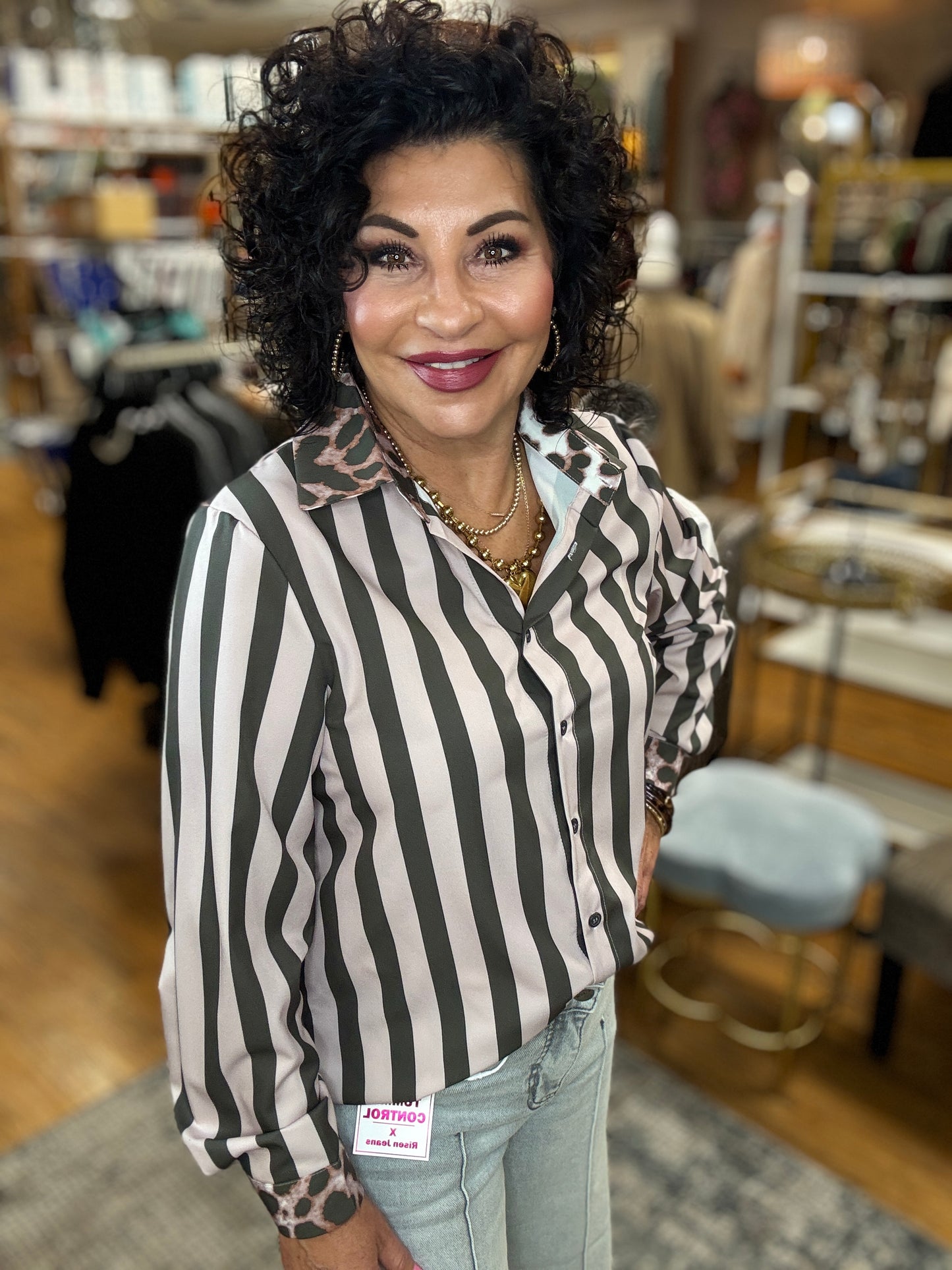 Strips and Leopard Button Up Shirt