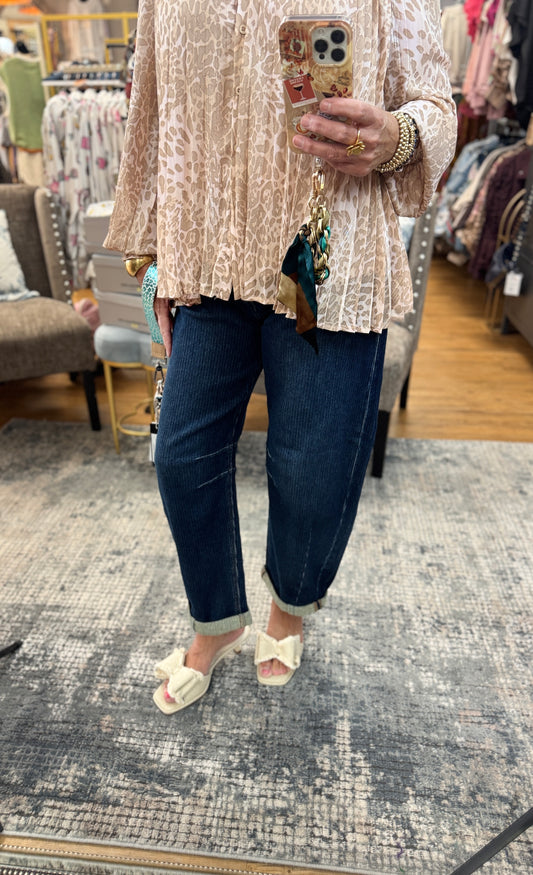Slouchy Crop Barrel Textured Jeans