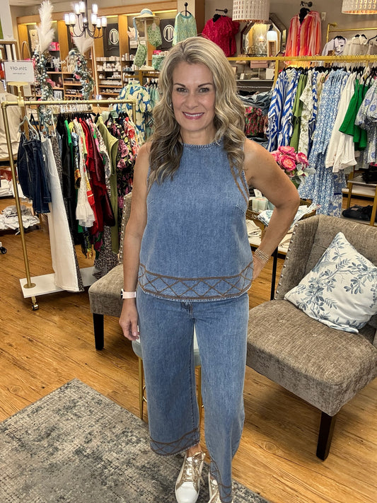 Embroidered Denim Pants
