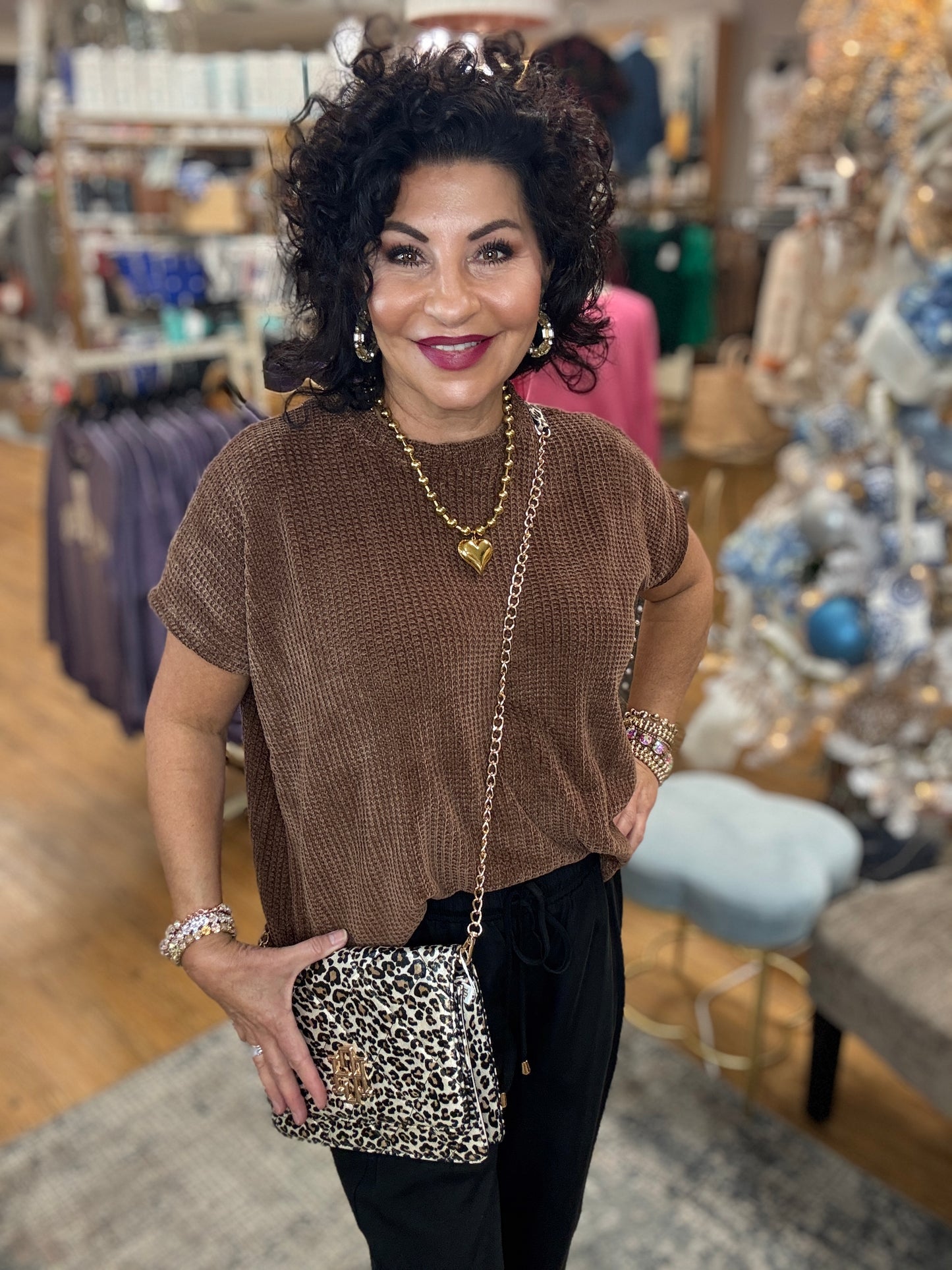 Chenille Waffle Short Sleeve Sweater