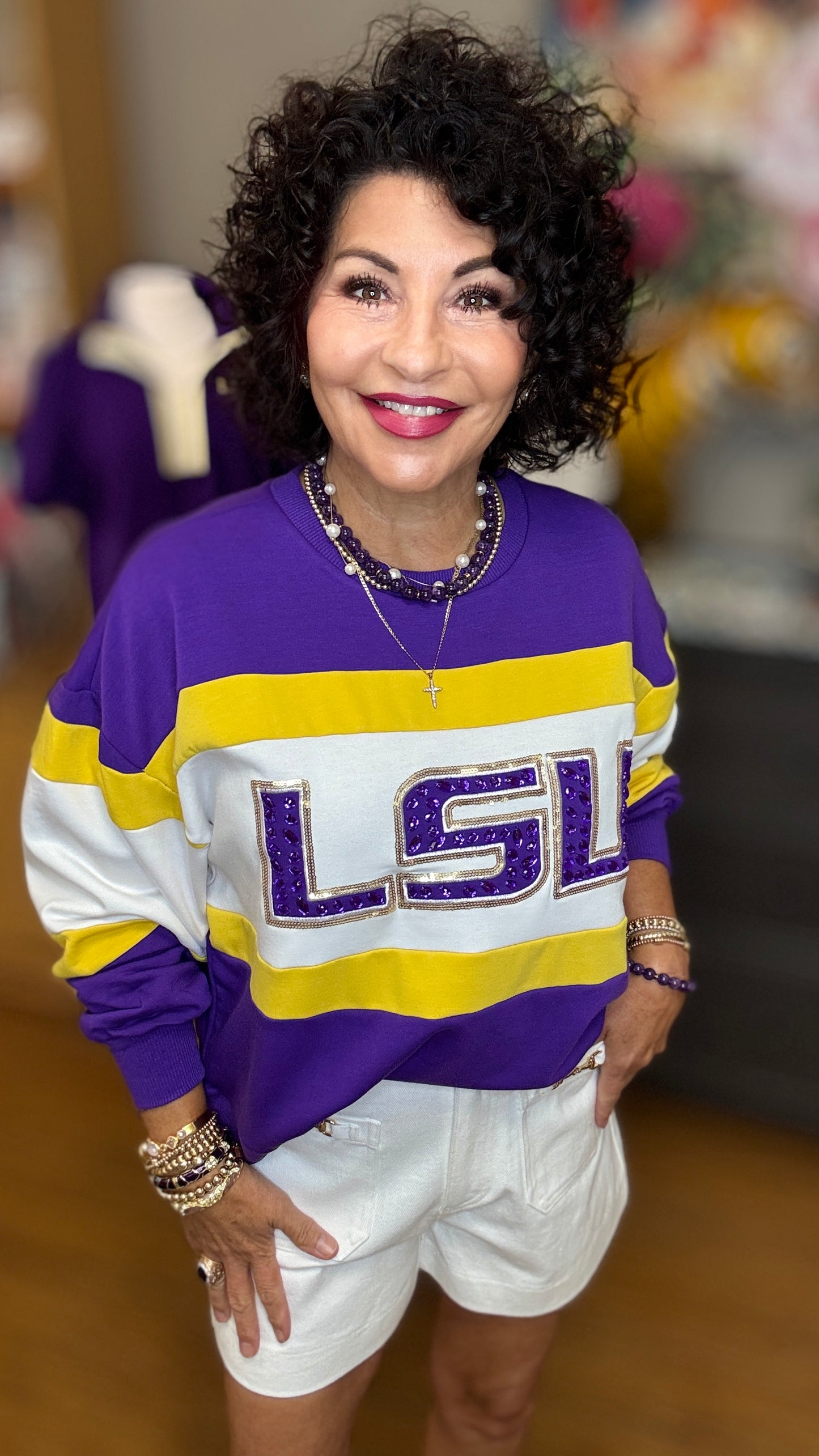 Millie LSU Wide Stripe Sweatshirt