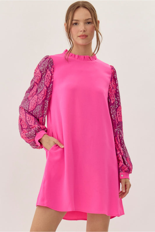 Sequin Sleeves ruffle collar