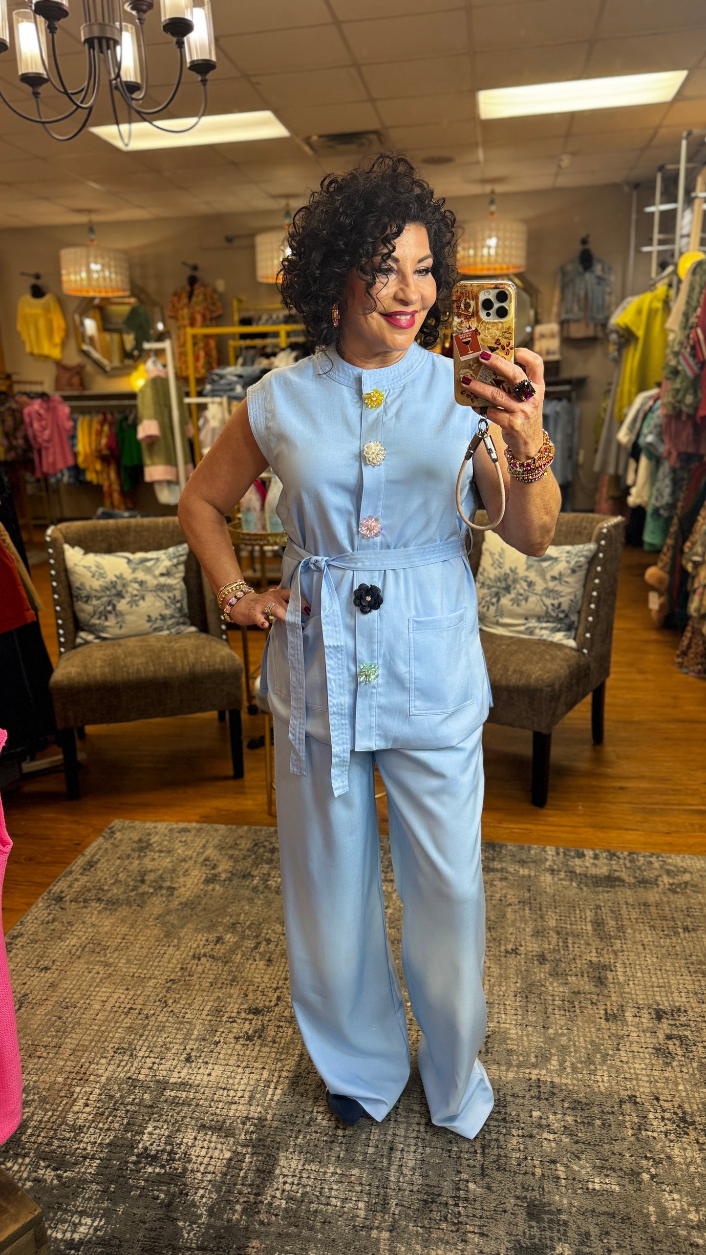 Straight leg pants featuring button and zipper closure