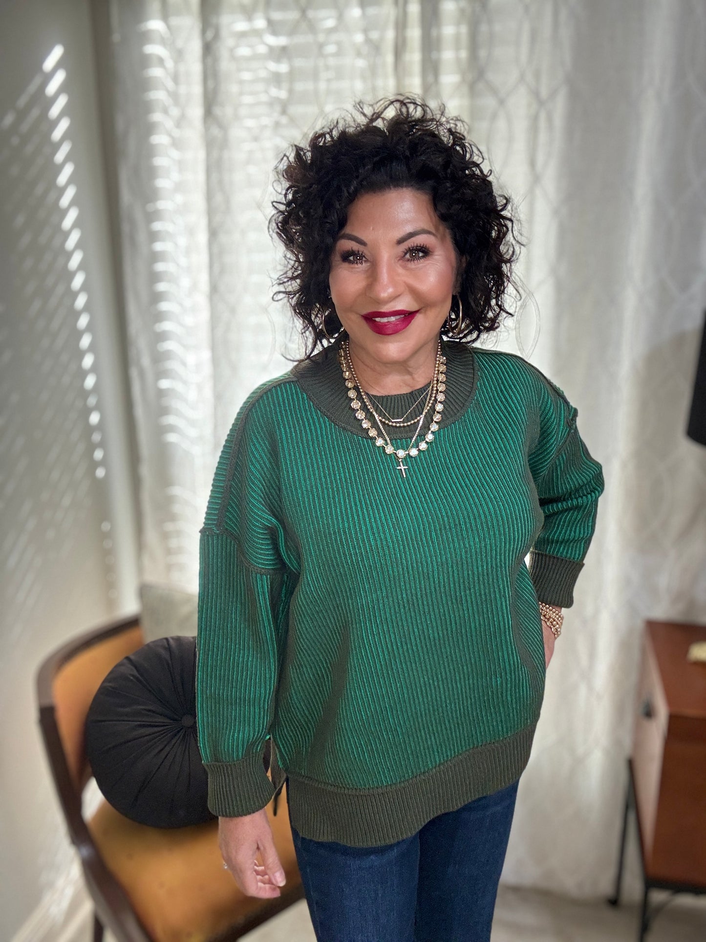 Exposed Seam Two Tone Sweater