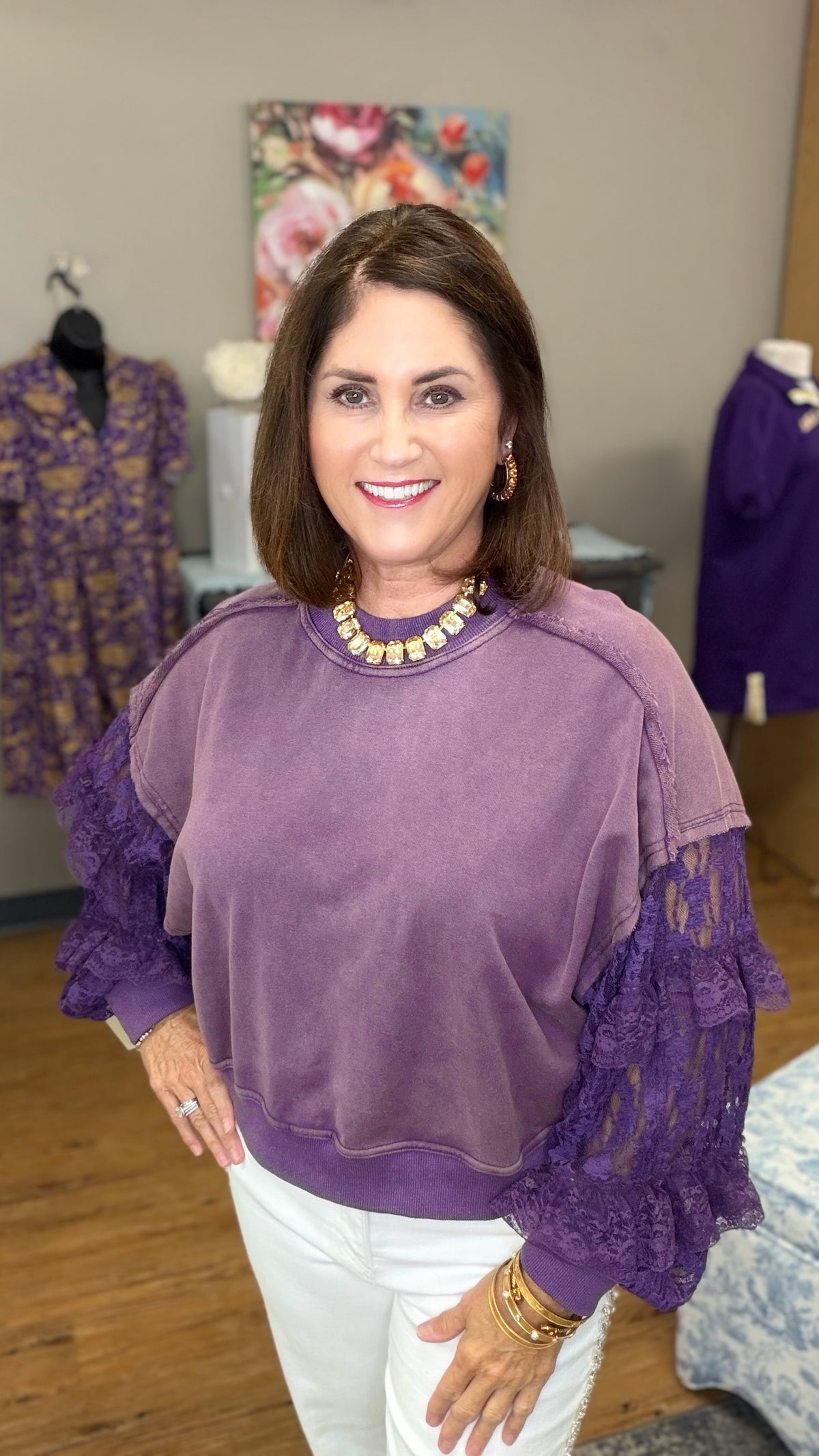 Mineral Washed Lace Pullover Top