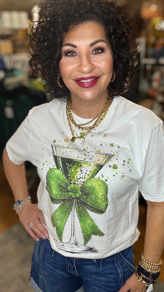 Green Martini Bling Tee Shirt