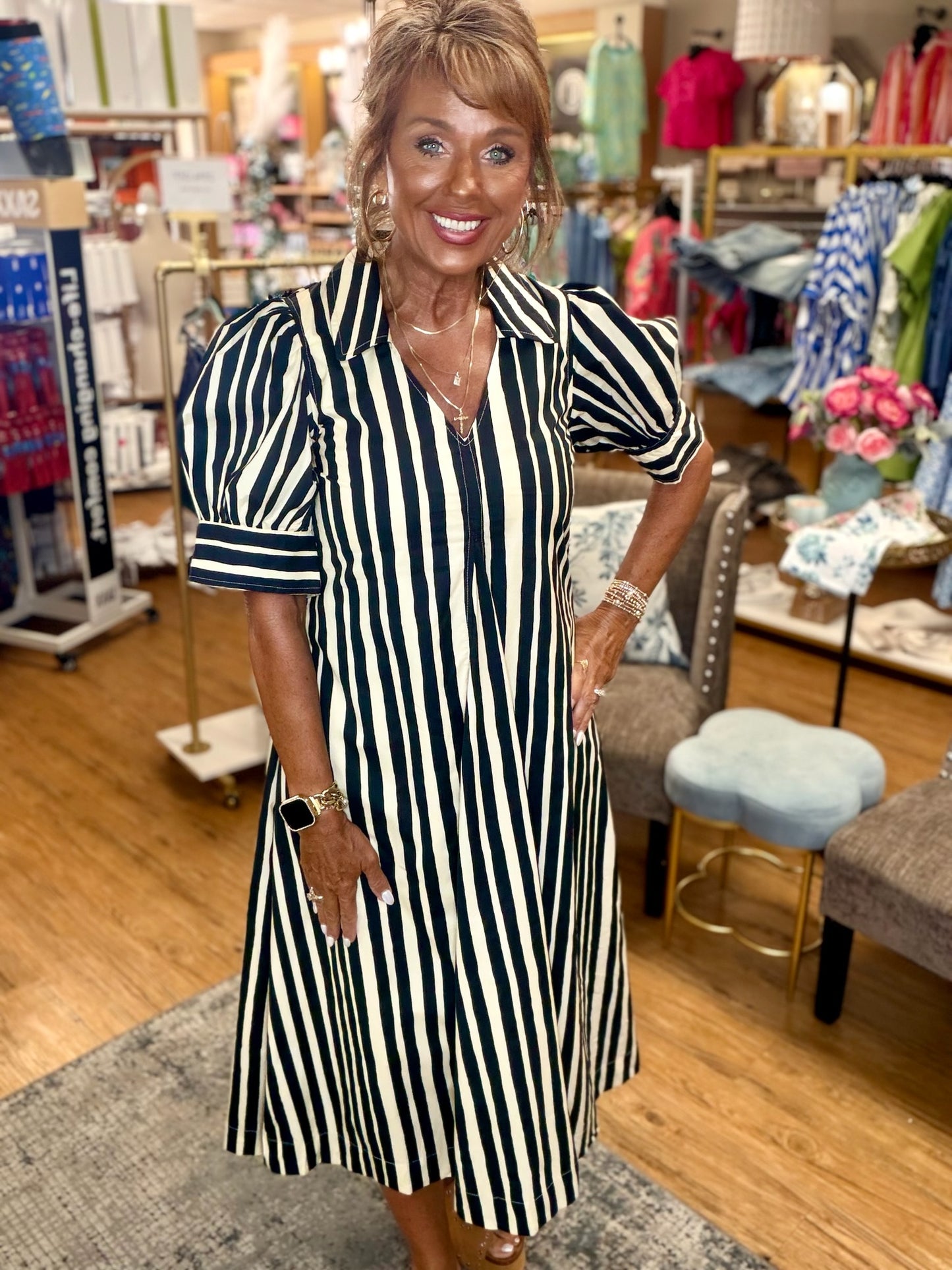 VERTICAL STRIPED MIDI DRESS