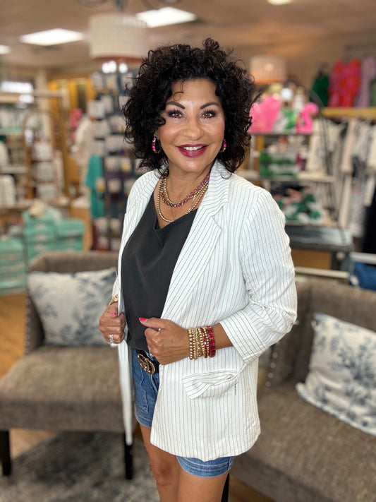 Pin Striped Soft Linen 3/4 Jacket