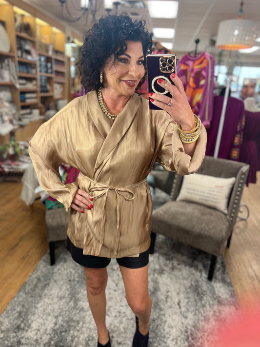 Wrap long sleeve belted top