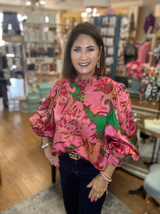Fancy Button Back Ruffle Accent Top