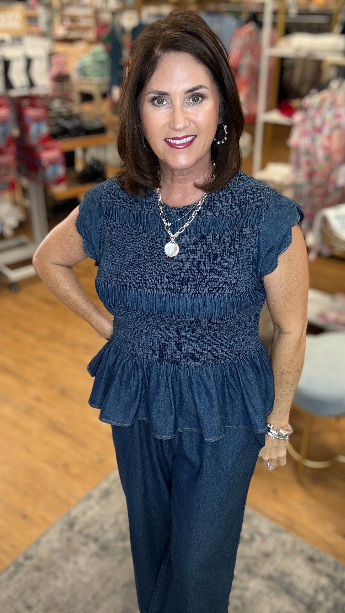 Chambray Scalloped Hem Set (pants)