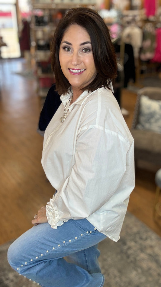 Ruffled Cuff Button up Top