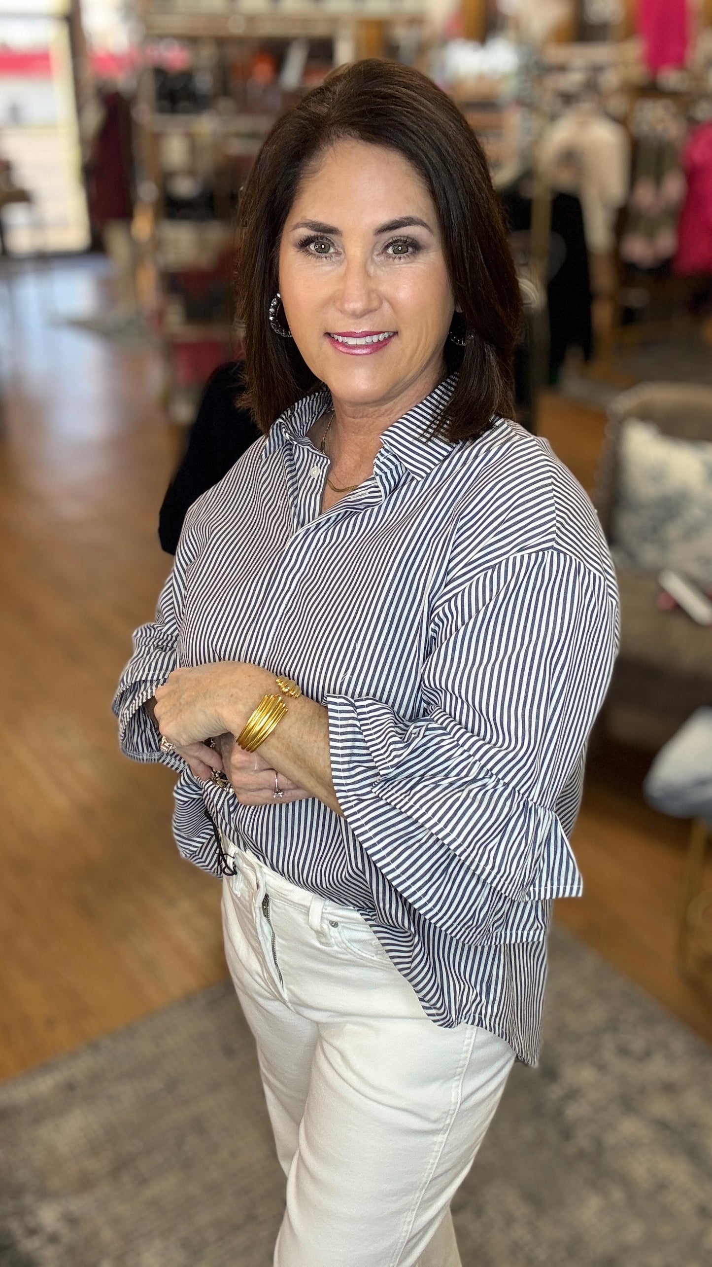 Striped Ruffle Sleeve Top