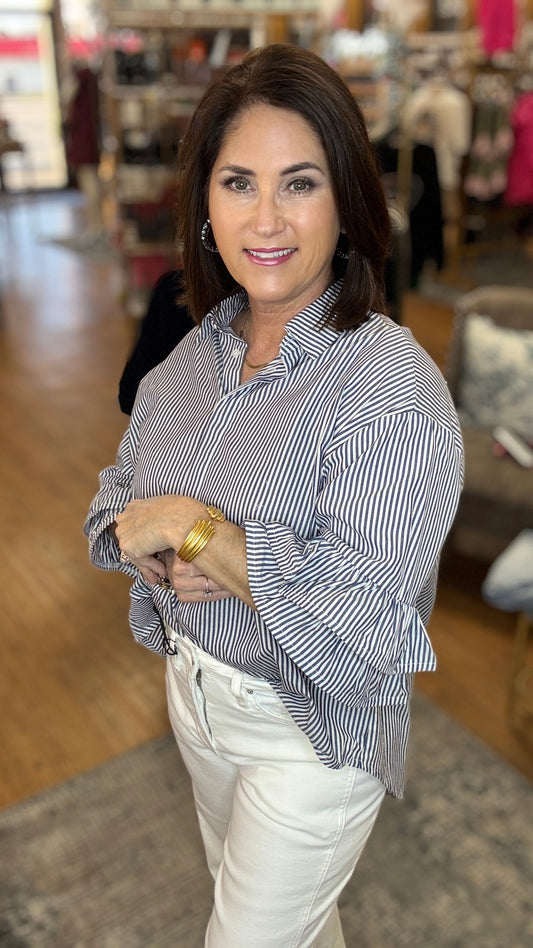 Striped Ruffle Sleeve Top