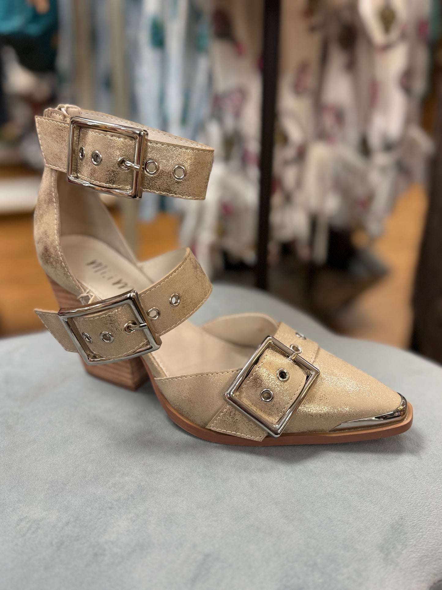 Hendrix Triple Belt Strap Pointed Toe Block Heels