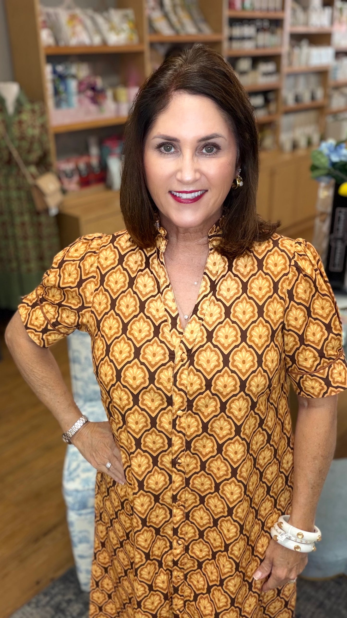 Bright Printed Button Down Midi