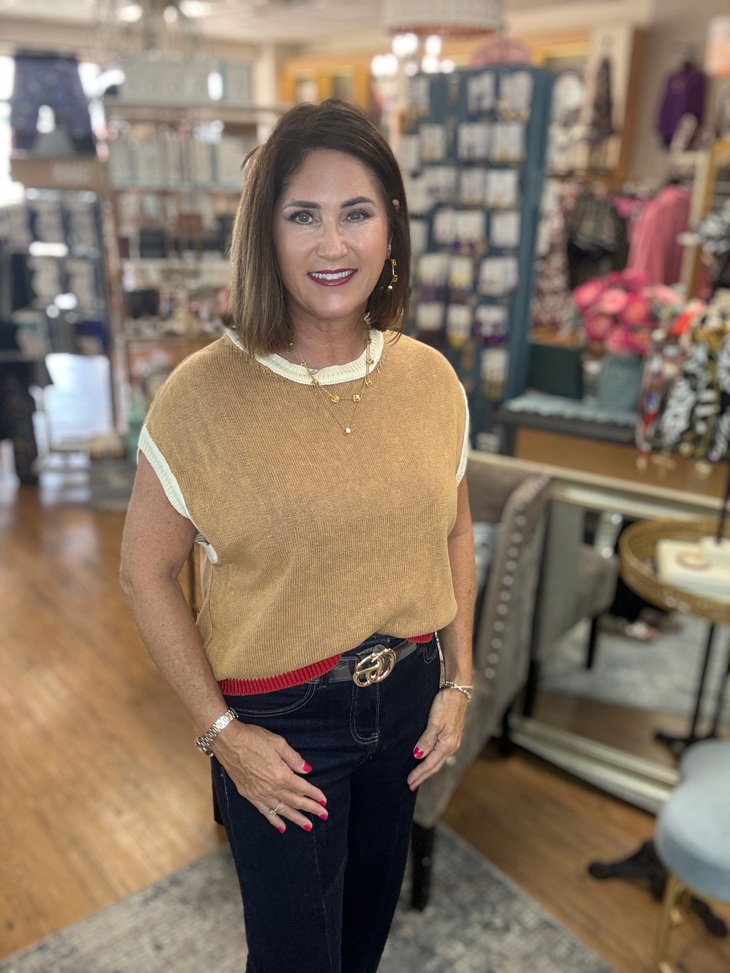 Sleeveless Sweater Colored Trim