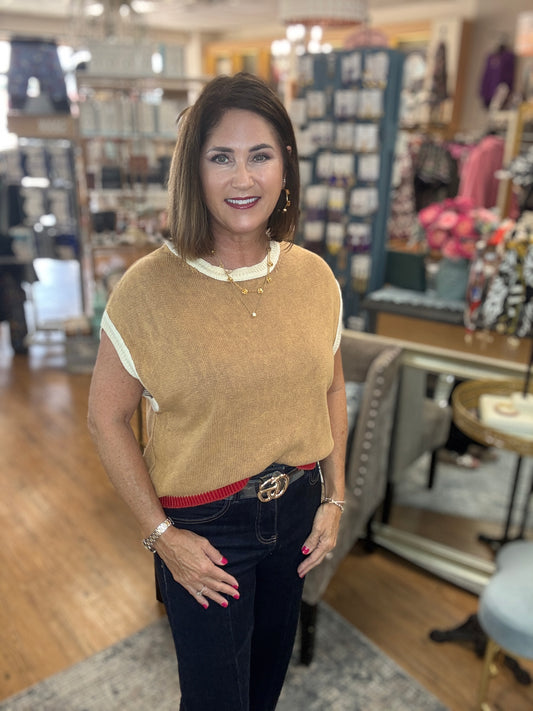 Sleeveless Sweater Colored Trim