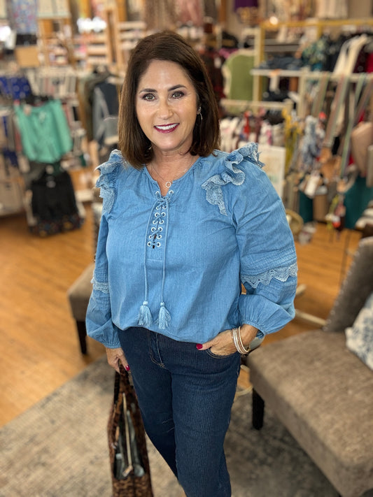 Lace up Ruffle Sleeve Top