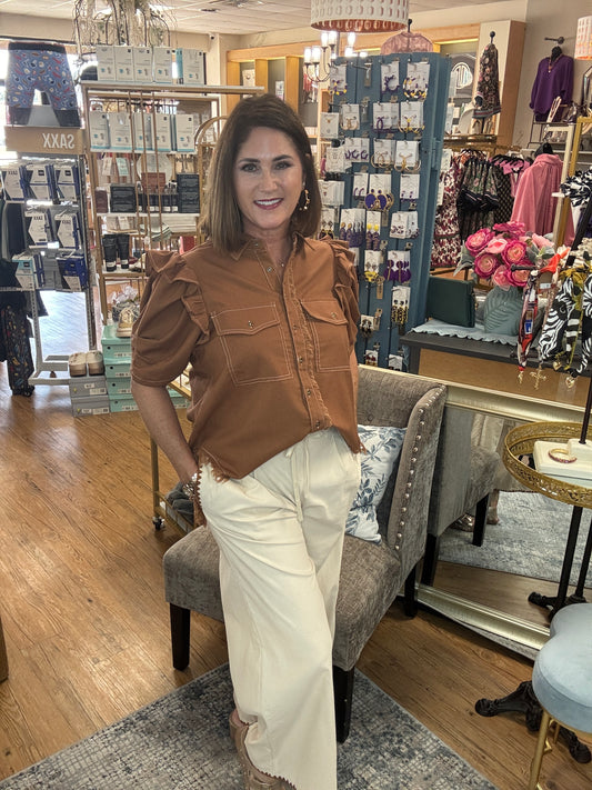 Corduroy Relaxed Pants w/Stitched Detail
