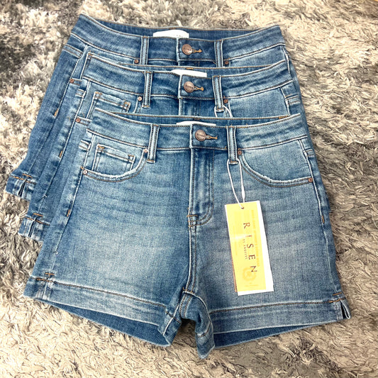 Denim Side Slit 3" Inseam Shorts