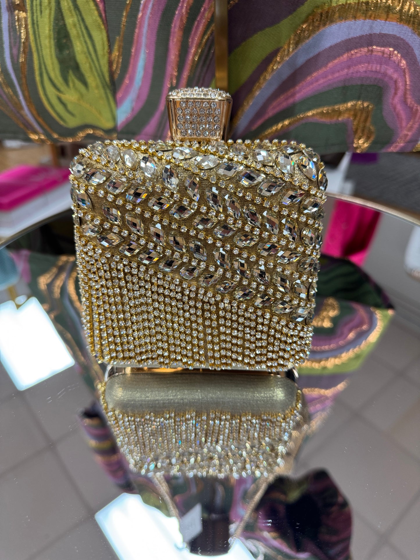 Gold Rhinestone Perfum Bottle Clutch