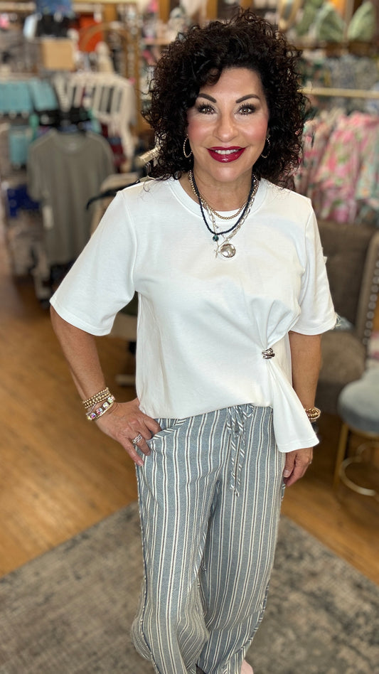 Enzyme Washed Striped Elastic Band Pants