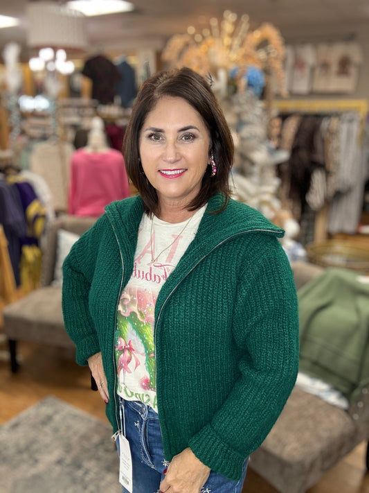 High Neck Full Zip Sweater