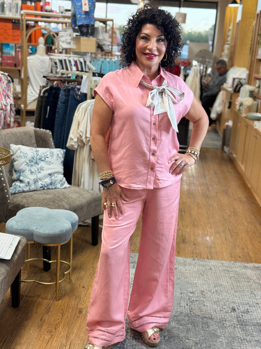 Cap Sleeve Button Down Top